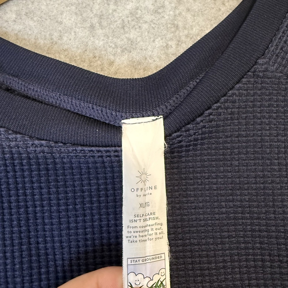 OFFLINE AERIE Seamless Waffle Knit Blue Workout Cropped Long Sleeve Top Size XL - Picture 5 of 7